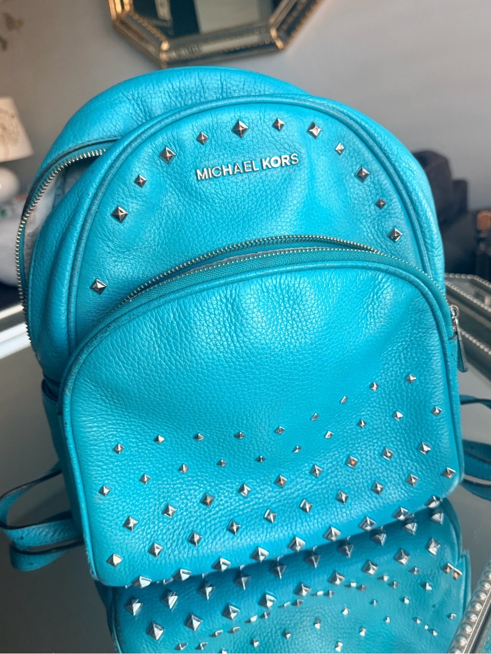 MICHAEL KORS Turquoise Studded Leather Mini Backpack